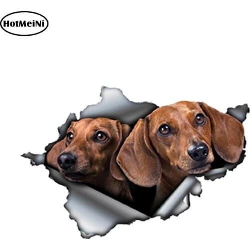 HotMeiNi 13cm x 8.6cm 3D Tan Dachshund Car Sticker Torn Metal Decal Reflective Stickers Waterproof Car Styling Pet Dog Decals
