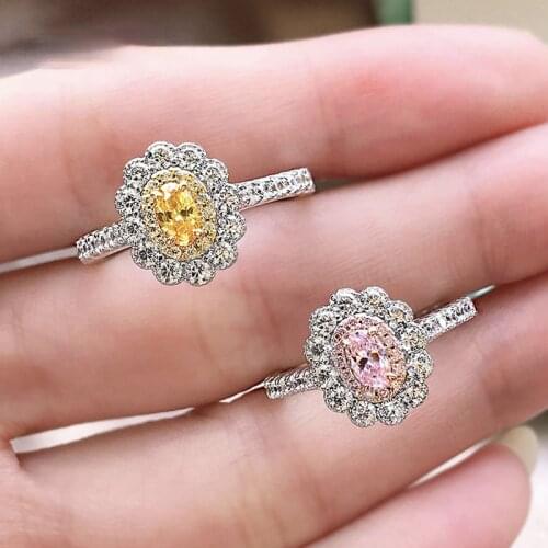 100% 925 Sterling Silver Sparkling Yellow Pink High Carbon Diamond Rings For Women Wedding Party Fine Jewelry