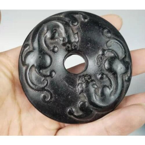 Collection Elaborate Interesting Chinese Hongshan Culture hand-carved Black Meteorite Double Dragon ornament