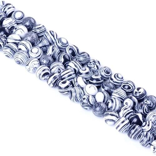 1strand/lot 4 6 8 10 12mm White Striped Malachite Stone Beads Round Loose Spacer Bead For Jewelry Making DIY Accessory wholesale