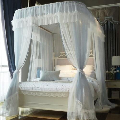 Quadrate Palace Rail Mosquito Net With Frame Romantic Double layer Bed Canopy Three-door Home Textiles Decor Bedcover Curtain