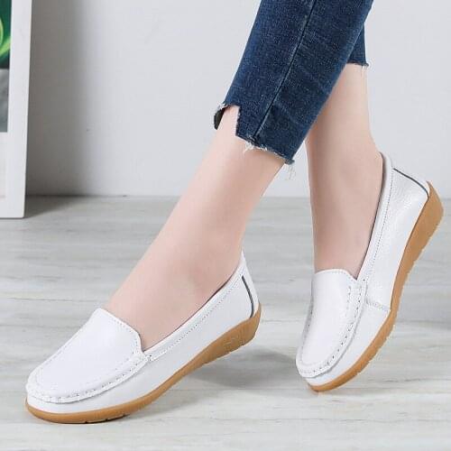 Womens Ladies Female Woman Shoes Flats Mother Shoes Cow Genuine Leather Loafers Ballerina Non Slip on Zapatillas Mujer Ballet
