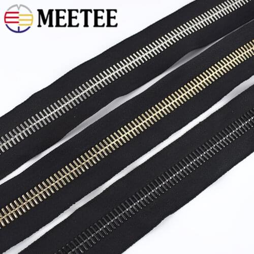 Meetee 1Yard+2pcs Zipper Silder 15# Metal Code Zippers Luggage Decoration Zip DIY Bag Down Jacket Sewing Accessories Tools ZA417