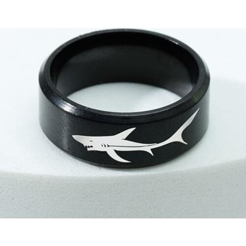 MOREDEAR Fashion Design Shark Pattern Ring For Men And Women 8mm Titanium Ring