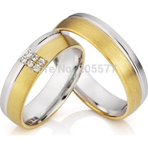 Handmade gold plating men and women wedding engagement couples rings sets in titanium stainless steel