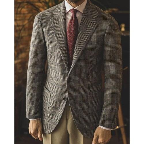 Plaid Suit Top For Men Singal Breasted England Style Cacual 2021 Winter Fashion Notched Long Sleeve Jacket