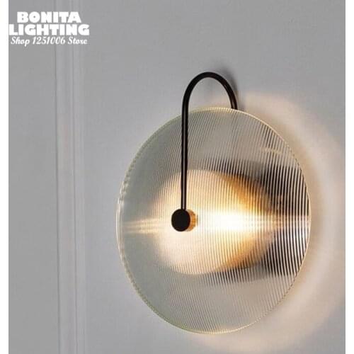 Wall Lights For Home Aisle Bedroom Modern Simple Wall Lights Clear Glass Stripes Wall Lamp G4 LED Round Glass Sconces Light