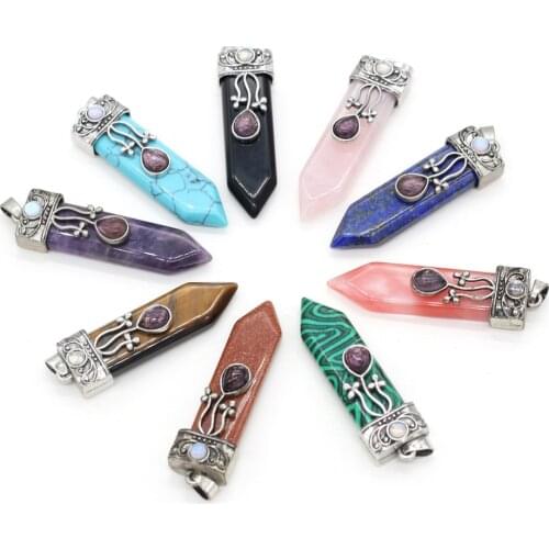 Natural Gem Stone Reiki Heal Lapis lazuli Amethysts Energy Crystal Pillar for Fashion Jewelry Making DIY Necklace Pendant