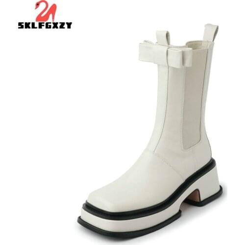 SKLFGXZY 2021 New Women Chelsea Boots Stylish Autumn Winter Leather Handmade Ankle Boots Square Toe Thick Heel Women Boots