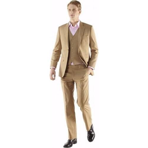 New Design Two Buttons Khaki Groom Tuxedos Notch Lapel Groomsmen Mens Wedding Prom Suits (Jacket+Pants+Vest+Tie) NO:161