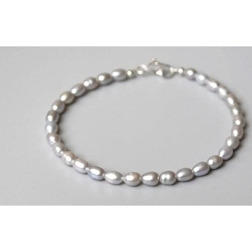 New Natural Freshwater gray Pearl 6-7MM Rice shape Pearl Bracelet