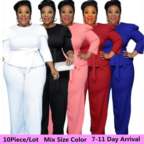 Xl-5xl Wholesale Bulk Items Plus Size Pants Sets Two Piece Women Mix Size Color Office Ladies Belt Fall Outfits 7-11 Day Arrival