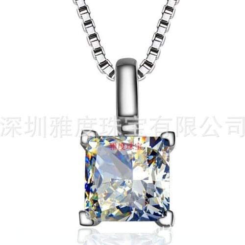 Luxury jewelry 1 ct sona Simulated Cushion cut stone Necklace, Wedding Pendant Necklace For Women,925 sterling silver chain