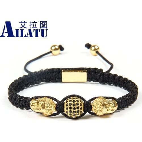 Ailatu Stainless Steel Buddha Head Braided Bracelet for Cool Men Religious Jewelry 10 Pcs/Lot Customizable Size