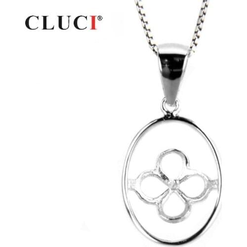 CLUCI Silver 925 Lucky Clover Charms Pendant for Women Jewelry 925 Sterling Silver Pearl Pendant Mounting Oval Pendant SP079SB