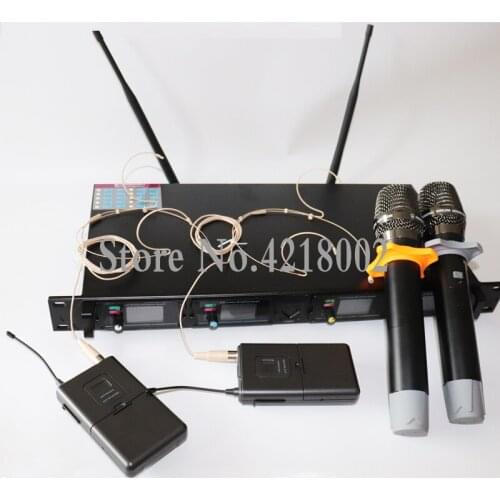 Pro UHF Wireless Microphone System DJ Karaoke Microphone 2 Dynamic Handheld Microphone 2 Skin Headset Mic