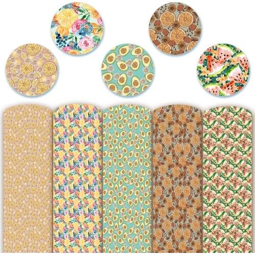 Faux Leather Sheets Synthetic Leather Summer Fruits Printed Fabric Bow Making Materials DIY Handmade Sewing Supplies 22*30cm/A4