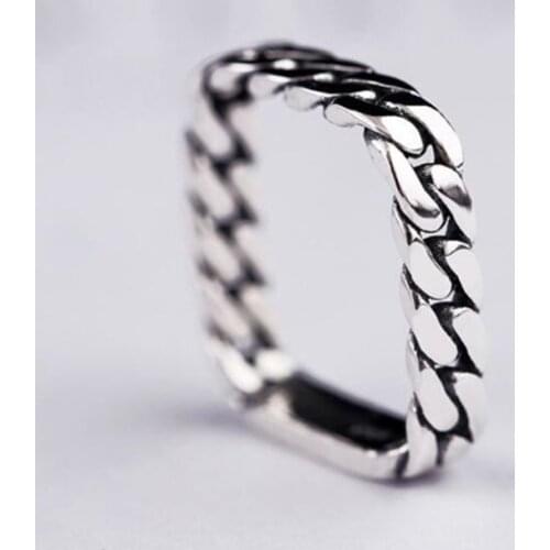 Season Gate 925 Sterling Silver Geometric Personality Thai Silver Wave Weaving Adjustable Size Open Rin SR193