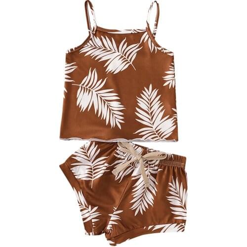 Baby Girls Milk Silk Sleeveless Camisole Leaf Print U-Neck Top + Shorts Clothing Set 2020 Summer 0-2T Children Clothes 2PCS Set