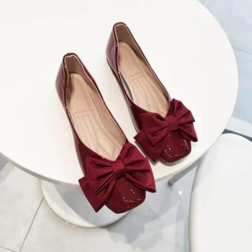 Shoes Woman Basic Pumps 2021 Two Color Splicing Classic Bow Ballet Work Shoe Large Size Tweed Low Heels Fashion Women Shoes Pump