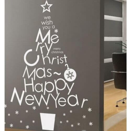 YOYOYU Merry Christmas Quotes Tree Wall Sticker Snowflakes Window Home Decorative Vinyl Art Wall Mural Y-741