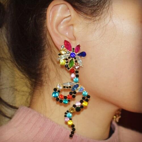 Fashion Women New Multicolors Crystal Snake Charm Dangle Earrings Jewelry Maxi Ladys Statement Earrings Accessories