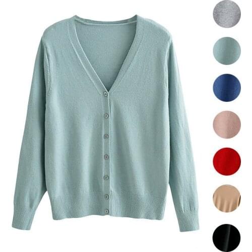 12 colors autumn winter women knitted full Button soft loose cardigan sweater V neck Knitted top korean Female Cashmere coat