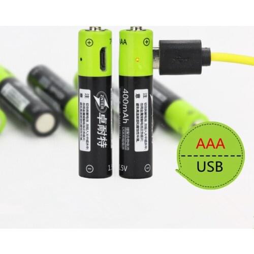 ZNTER 2pcs/lot 1.5V AAA 400mah li-polymer li-ion lithium rechargeable battery USB battery with USB charging line