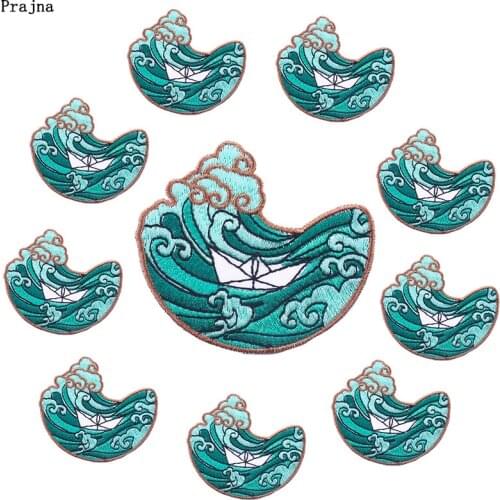 Prajna 10 PCS Waves Embroiderd Patches On Clothes Cartoon Waves Patch Iron On Patches For Clothing Thermoadhesive Patches Badges