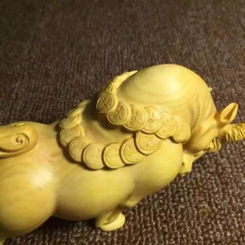 12X5.5X4.2 CM boxwood bull Fine wooden ornaments Craft home meaning good luck in the coming year