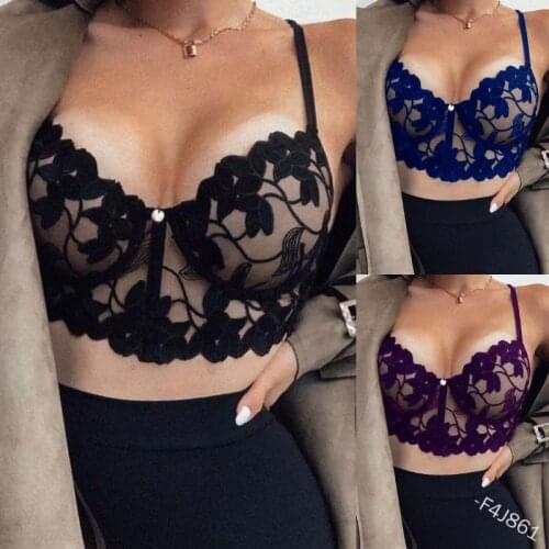 2021 Europe America fashion sexy ins lace perspective sexy strap push up bra underwear for women black plus size lingerie
