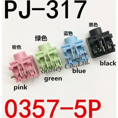 5PCS 3.5mm 0357-5P Female Audio Connector PJ317 5Pin DIP Headphone Jack Socket PJ-317 pink green blue black