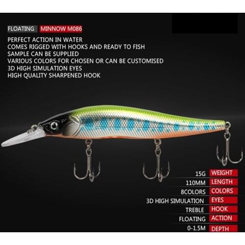 8PCS Fishing Lure Minnow 15g 110mm 0-1.5M Depth Wobbling Minnow Floating Lure Hard Bait Fishing Wobblers 8 Colors Rap