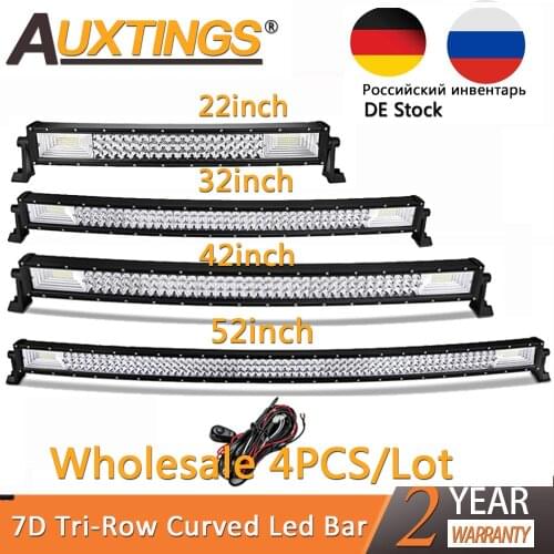Auxtings wholesale 4pcs/Lot 22" 32" 42" 52"inch Curved Led Light Bar Work Light 7D 3-Row 4x4 Truck ATV Car Roof Offroad Driving