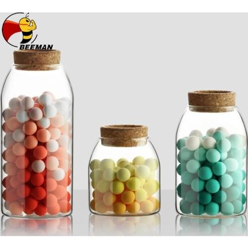 BEEMAN Wooden Lid Glass Coffee Bean Candy Food Container Airtight Seasoning Teapot Storage Jar Cork Leadfree Transparent Jar