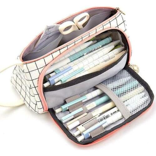 Large Capacity Canvas Storage Pouch Pen Pencil Case Simple Stationery Bag Holder for Middle High School Office College Girl