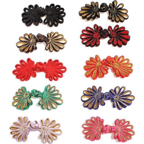 DoreenBeads 1 Pair Satin Chinese Frog Buttons Chrysanthemum Flower Closure Knot Buttons Cheongsam Tang Suit 4.5*3.5cm 10Styles