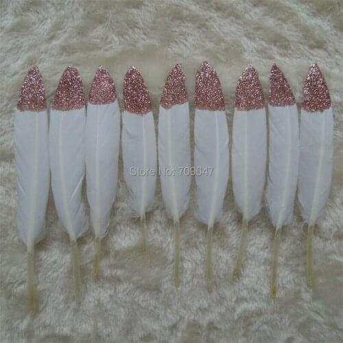 Feder!50Pcs/Lot! Champagne Gold Glitter Dipped Feathers,White Goose Feathers,Party Supplies,Boho Wedding Decor