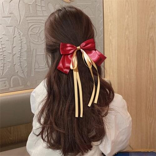 FNIO Fashion Vintage Bow Hair Clip For Women Girls Wedding Long Ribbon Korean Hairpins Barrette Hair Accessories