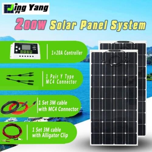 200W 100W Flexible Solar Panel 20A/10A Solar charger Controller Module for Home Roof Car RV Boat Vans 12V/24V Solar Battery