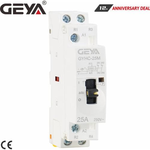 Free Shipping GEYA Manual Type AC Contactor 2P 16A 20A 25A 2NC OR 2NO 220V Manual Control Household Contactor Din Rail Type