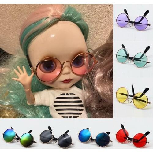 Doll Cool Round Glasses Colorful Sunglasses for Blyth EXO Doll 1PCS Glasses with Box Fit 18 inch Dolls Toys Accessories