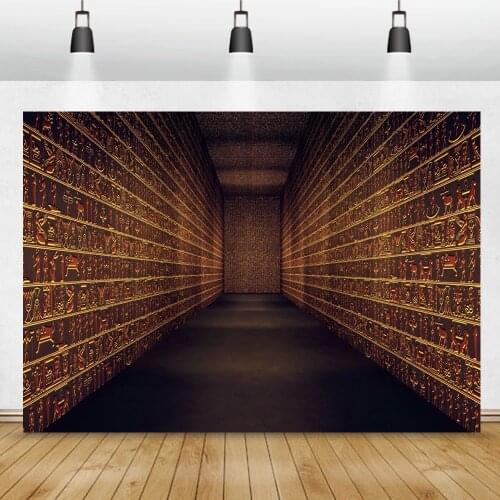 Laeacco 3D Aisle Maya Civilization Pattern Golden Wall Backdrop Photography Portrait Shoot Photozone Photo Backdrop Photocall