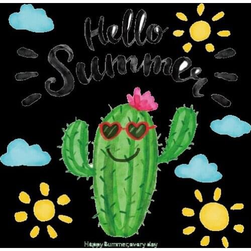 Summer Sunshine and white clouds Cactus Patches for Clothing Iron on Heat Transfer Appliques for Clothes Thermo Stickers