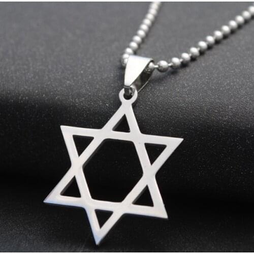 Fashion Jewish Star of David Pendant Necklace 50 cm Stainless Steel Hollow Star Necklace For Men Women Wholesale Jewelry