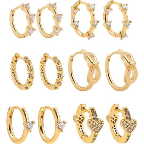Fashion Clear Zircon Crystal with Copper Gold-plated Hoop Huggie Earrings for Women Small CZ Heart Bow Earring Wedding Jewelry