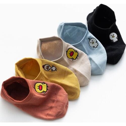Fashion spring summer new cotton cartoon cute Funny duck embroidered boat socks socks anti-heel Harajuku Short Socks
