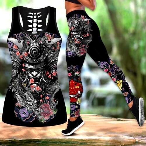 Fashion Women Leggings Samurai and Dragon 3D Printed Tattoo Leggings & Tank top Sexy Elastic Female Skinny Leggings