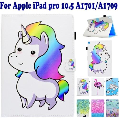 Fashion Color Flamingo Unicorn Painted Flip PU Leather Stand Case For Apple iPad pro 10.5 A1701 Tablet PC Cute Case Cover capa