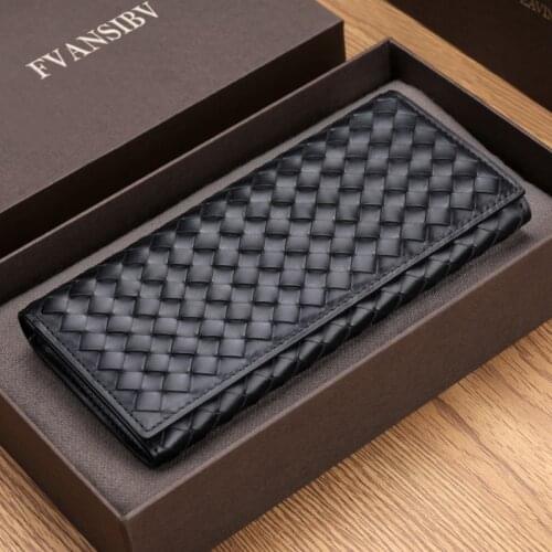 BV Men Long Wallet Leather Luxury Brand 100% Baby Cow Leather Woven Clutch Bag Fashion Simple Business billfold Ultra-Thin New